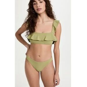 Eberjey Jane Pear Green Stretch Ruffle Bikini - Top size M Bottom size S